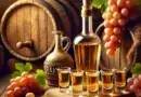 a-traditional-macedonian-rakija-setup-featuring-a-glass-bottle-of-rakija-five-small-rakija-glasses-filled-with-the-drink-a-cluster-of-grapes-and-oa