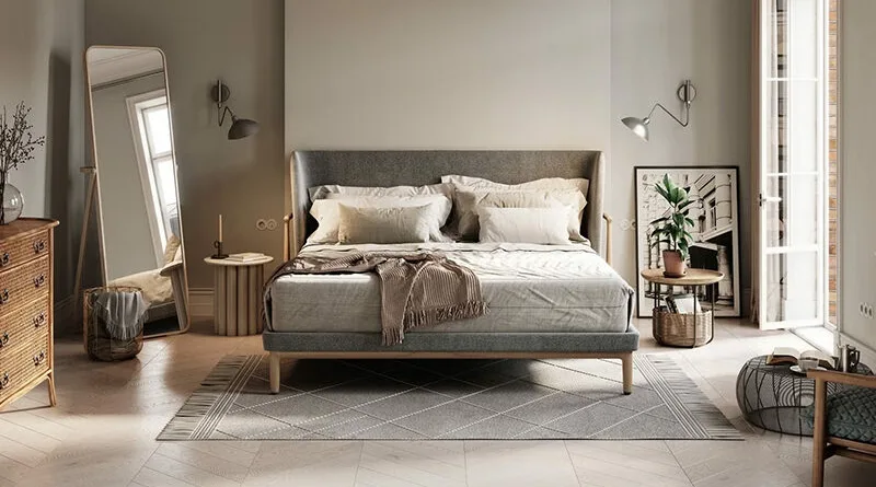 огледало во спална соба уредување ентериер сива бела боја дом и дизајн