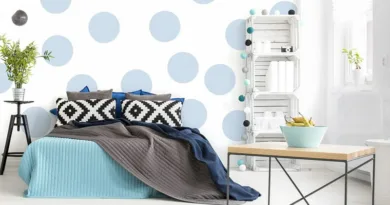 ретро дизајн спална соба сини точки зид декор тапет