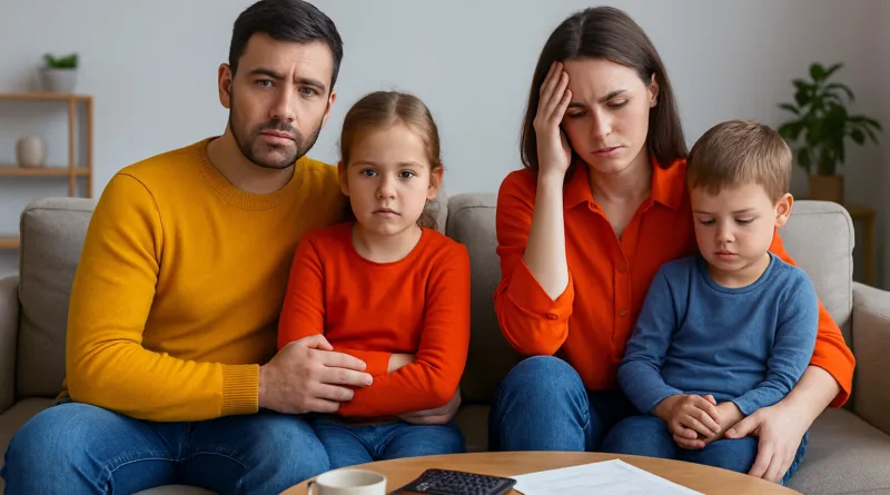 семејство со финансиски проблеми млад брачен пар маж жена машко и женско дете